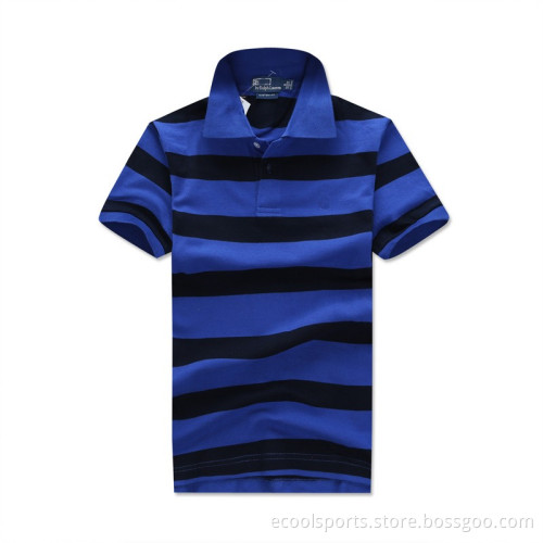 High Quality Turn Down Collar Short T Shirt Blue with Black